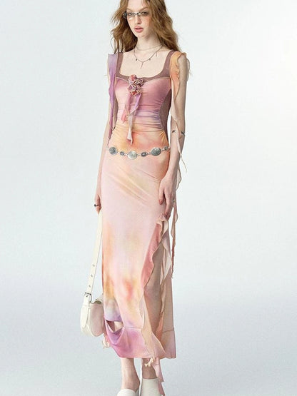 OfAkiva Floral Chiffon Knit Wrap Dress