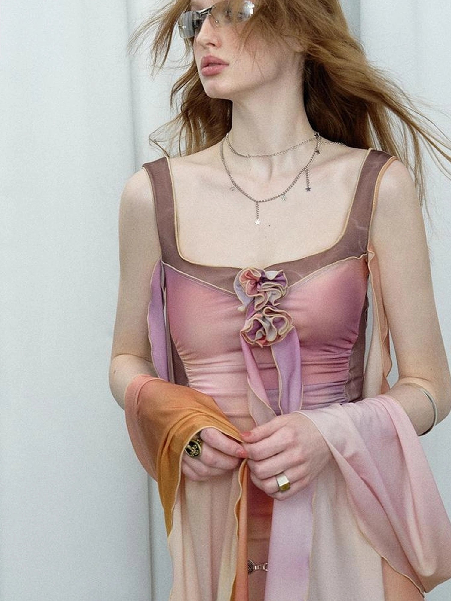 OfAkiva Floral Chiffon Knit Wrap Dress