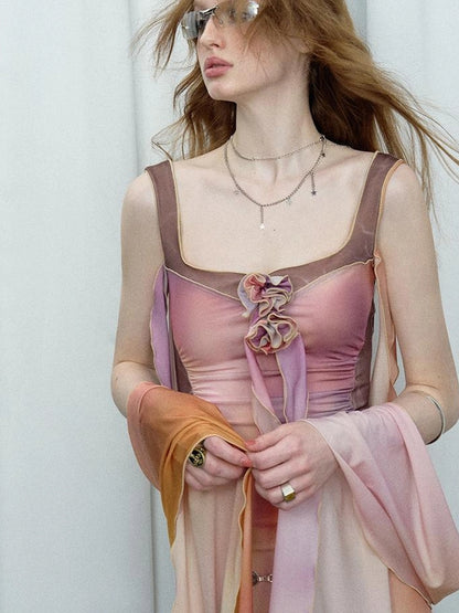 OfAkiva Floral Chiffon Knit Wrap Dress