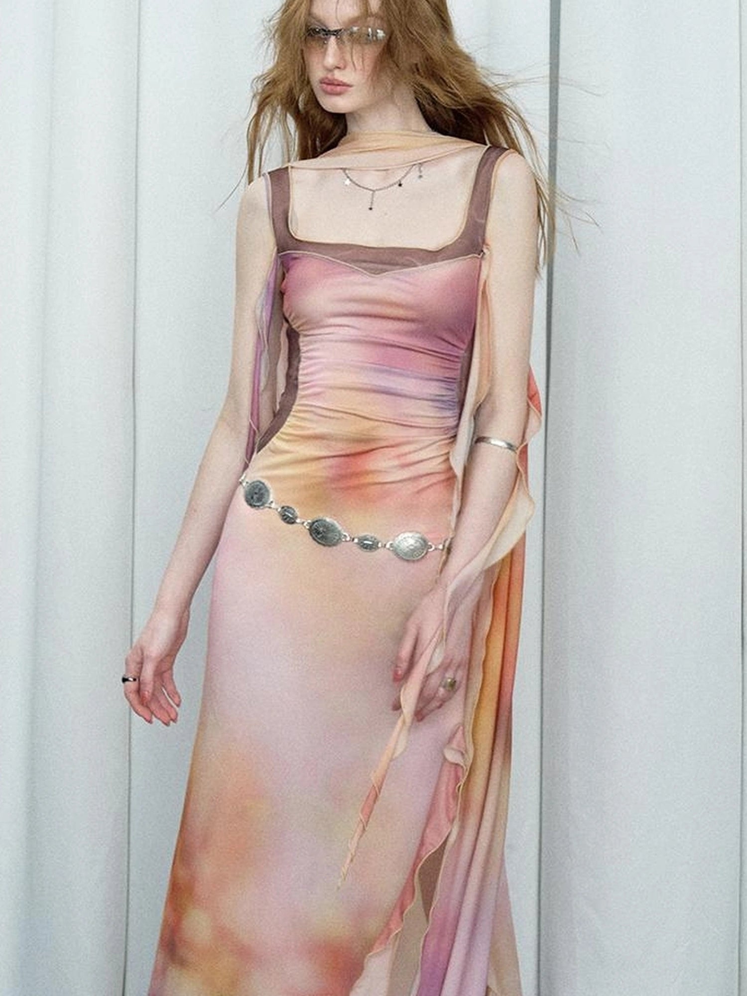 OfAkiva Floral Chiffon Knit Wrap Dress