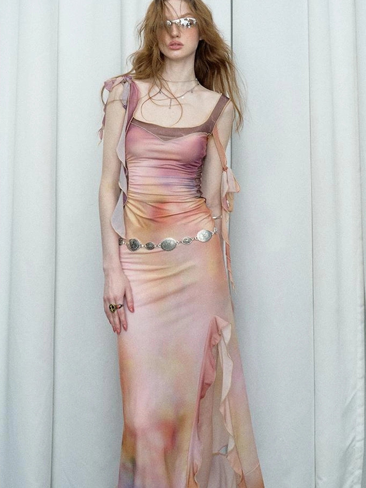 OfAkiva Floral Chiffon Knit Wrap Dress