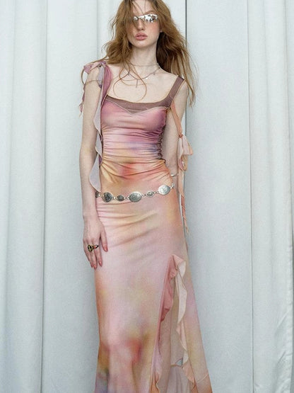 OfAkiva Floral Chiffon Knit Wrap Dress