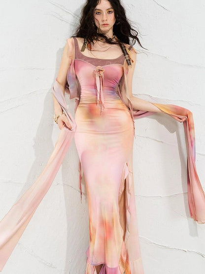 OfAkiva Floral Chiffon Knit Wrap Dress