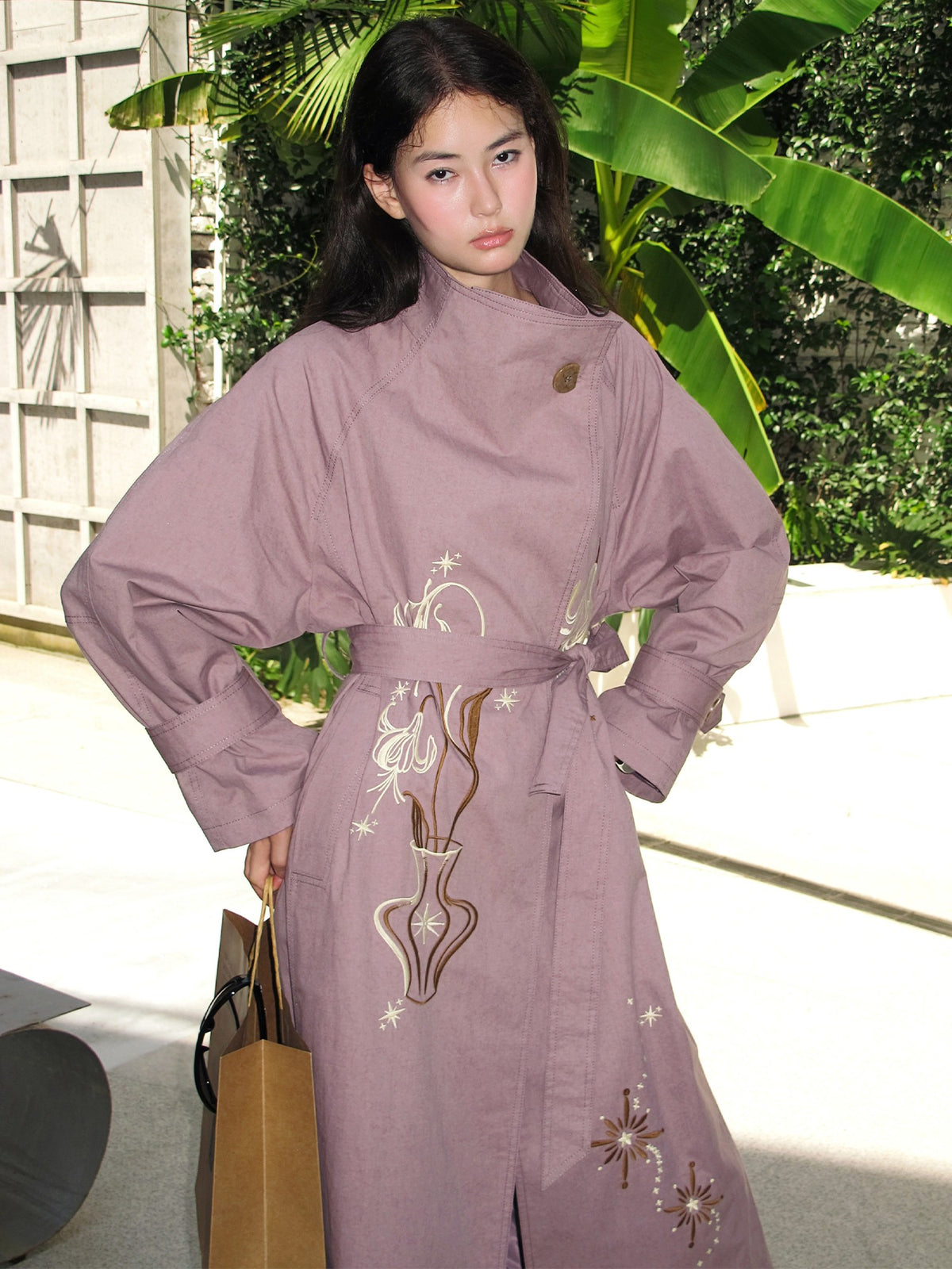 OfAkiva Floral Embroidered Mandarin Collar Women&