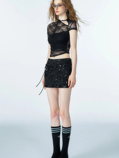 Floral Lace Mandarin Collar Tee