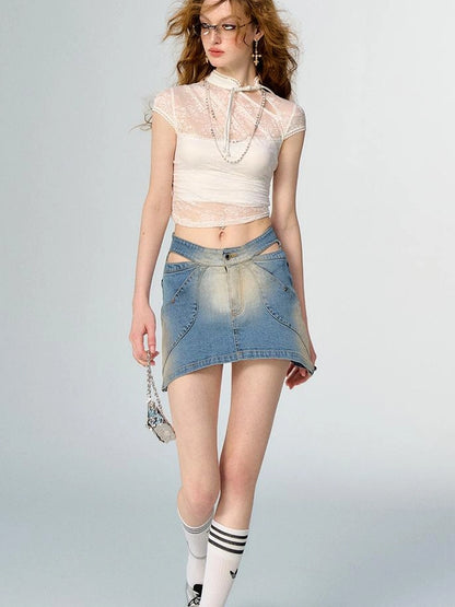 Floral Lace Mandarin Collar Tee