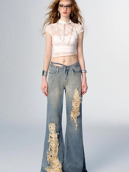 Floral Lace Mandarin Collar Tee