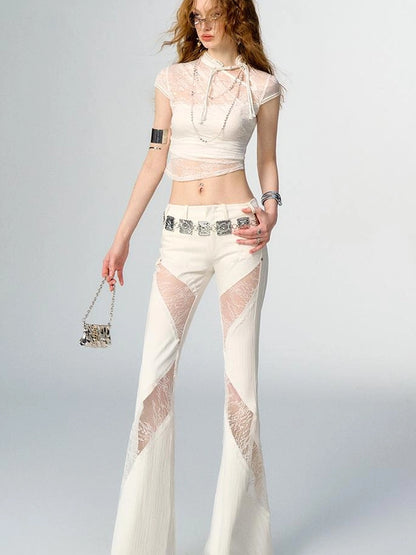 Floral Lace Mandarin Collar Tee