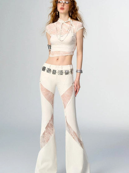 Floral Lace Mandarin Collar Tee