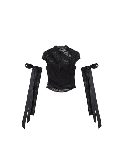 Floral Lace Mandarin Collar Tee