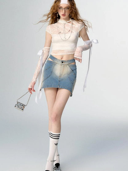 Floral Lace Mandarin Collar Tee