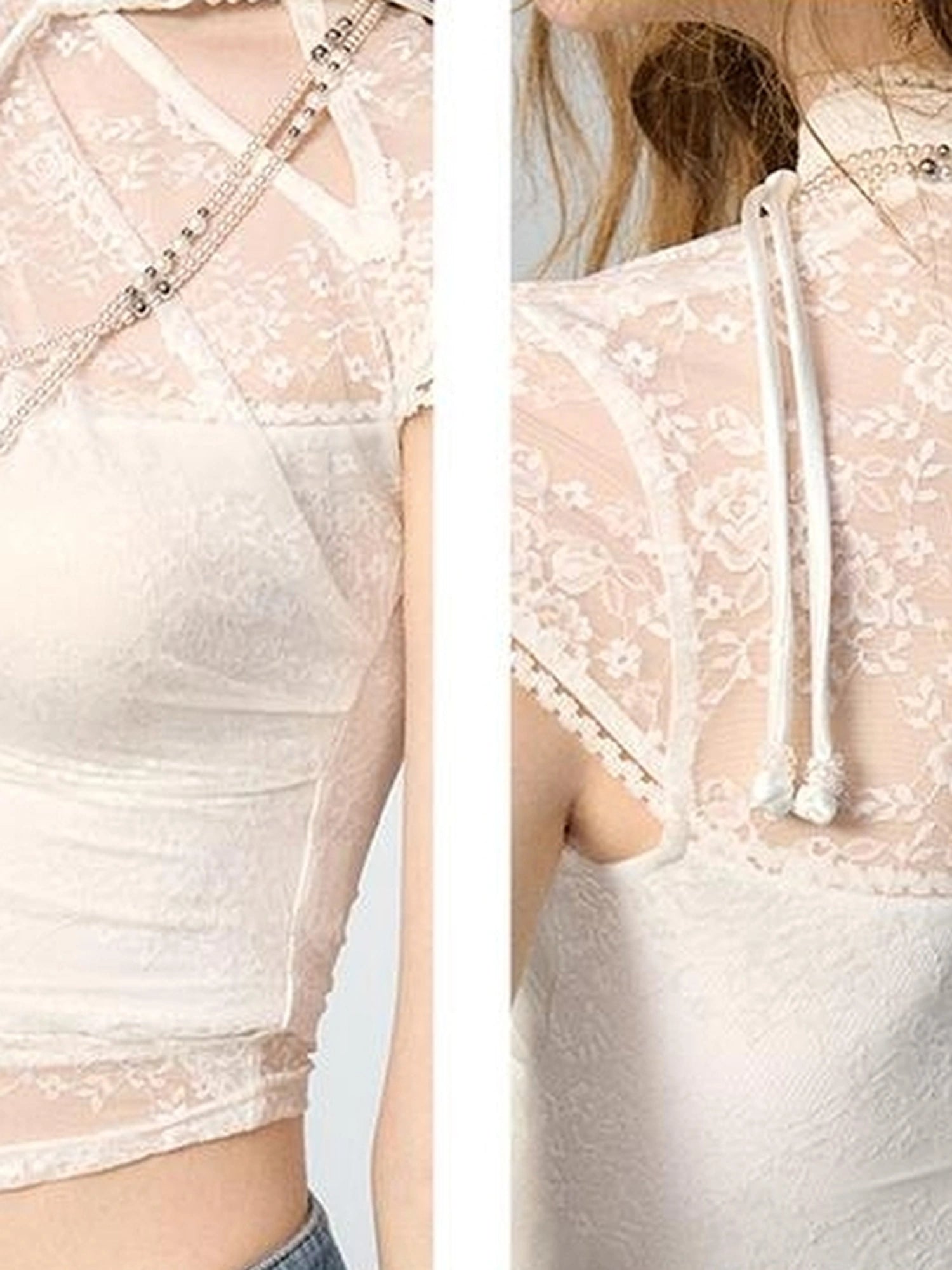 Floral Lace Mandarin Collar Tee