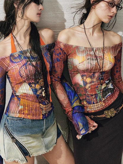 OfAkiva Floral Lace Shoulder Cutout Fitted Top