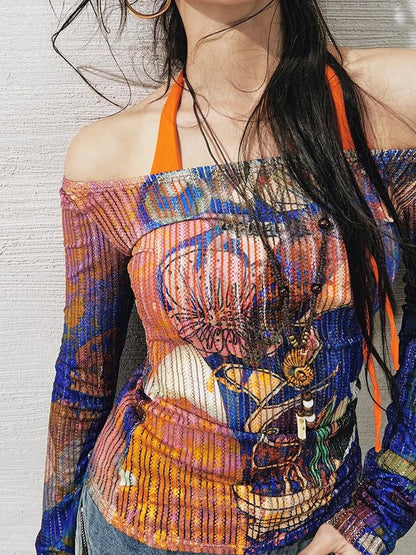 OfAkiva Floral Lace Shoulder Cutout Fitted Top