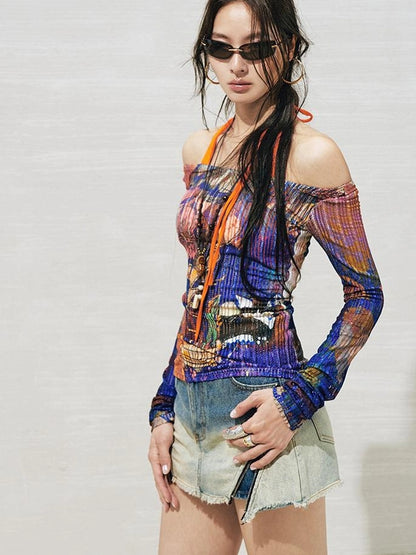 OfAkiva Floral Lace Shoulder Cutout Fitted Top