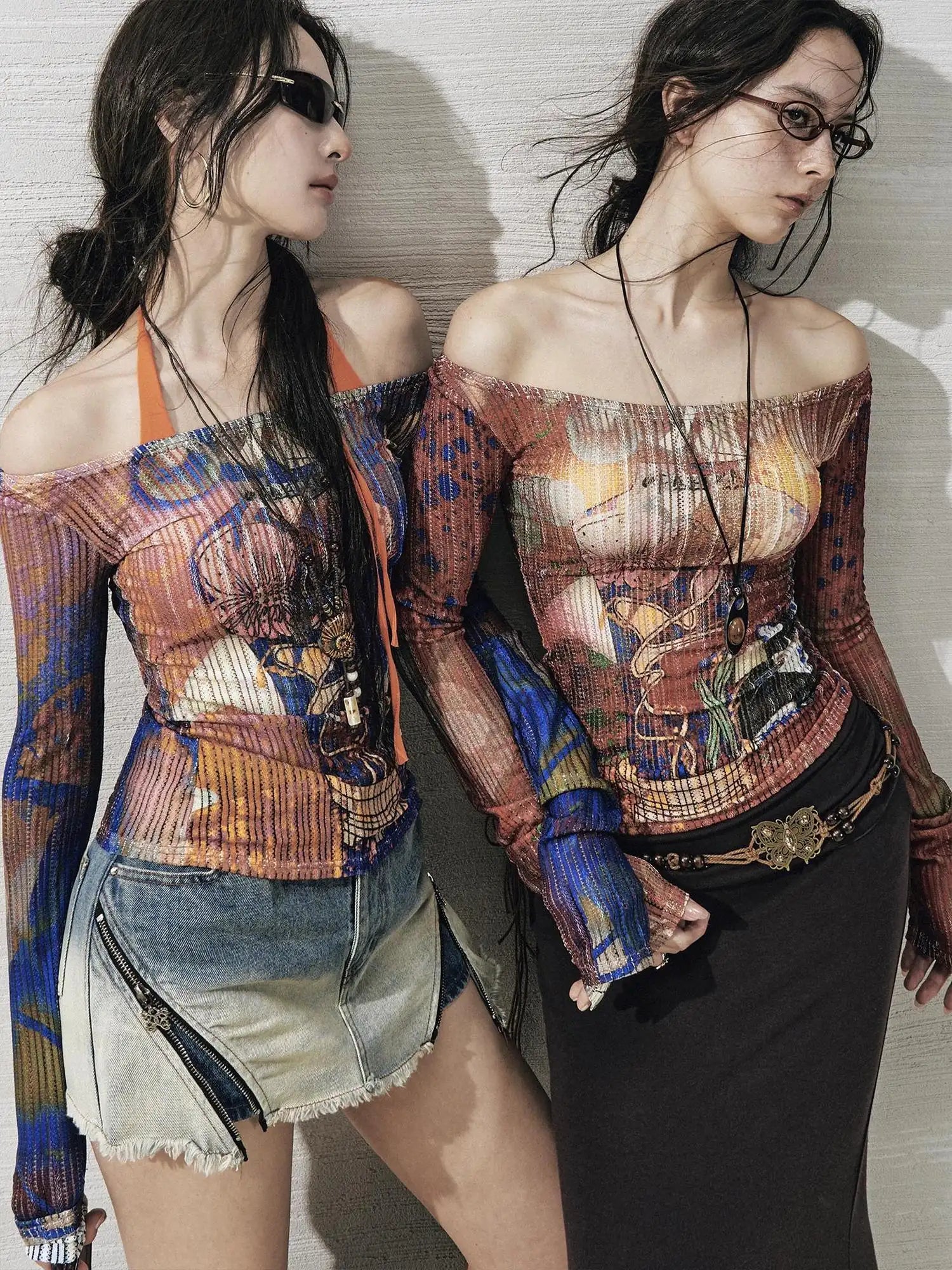 OfAkiva Floral Lace Shoulder Cutout Fitted Top