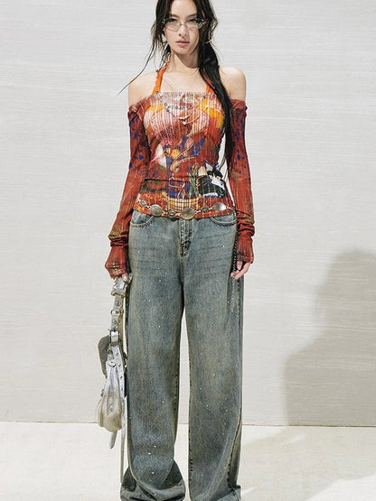 OfAkiva Floral Lace Shoulder Cutout Fitted Top