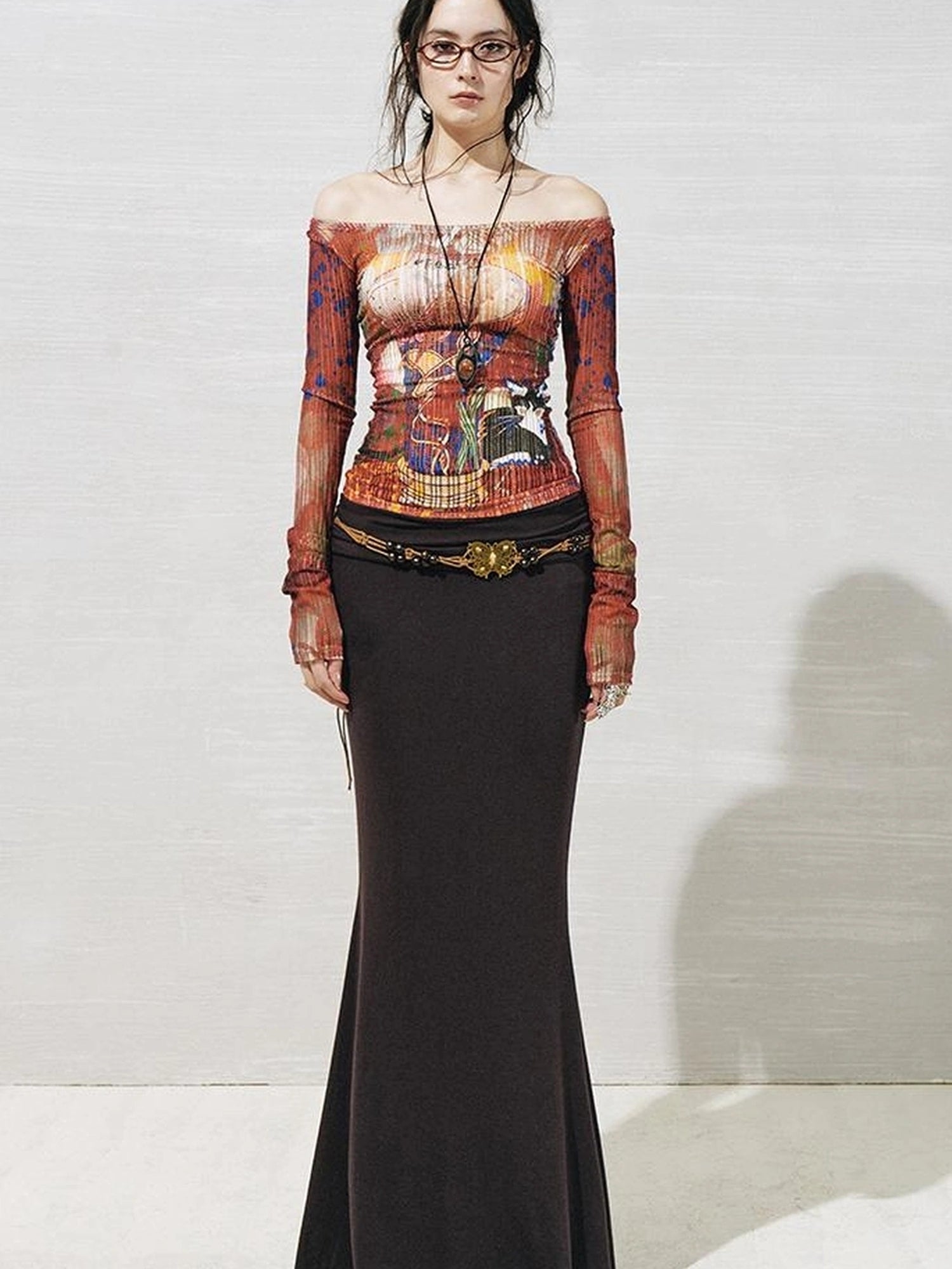 OfAkiva Floral Lace Shoulder Cutout Fitted Top