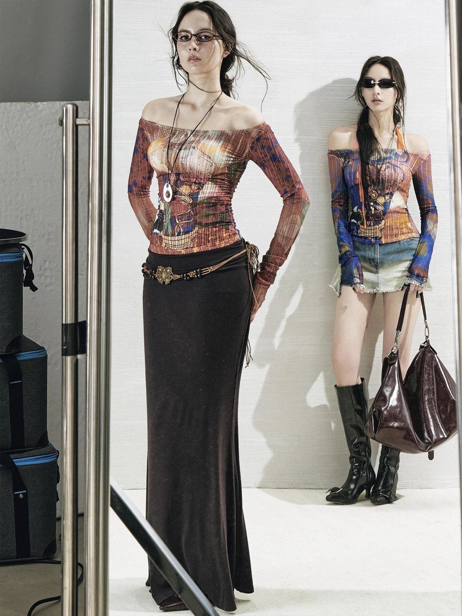 OfAkiva Floral Lace Shoulder Cutout Fitted Top