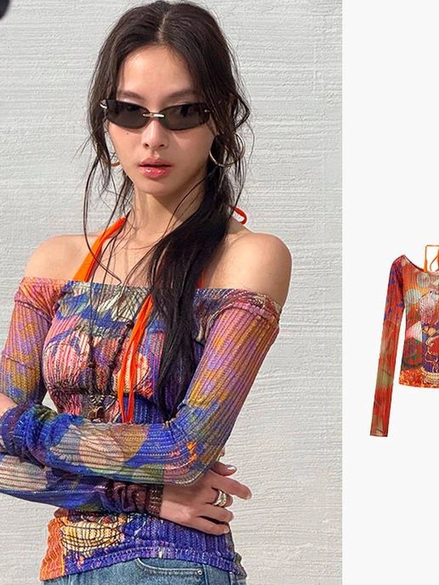 OfAkiva Floral Lace Shoulder Cutout Fitted Top