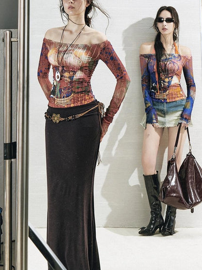 OfAkiva Floral Lace Shoulder Cutout Fitted Top