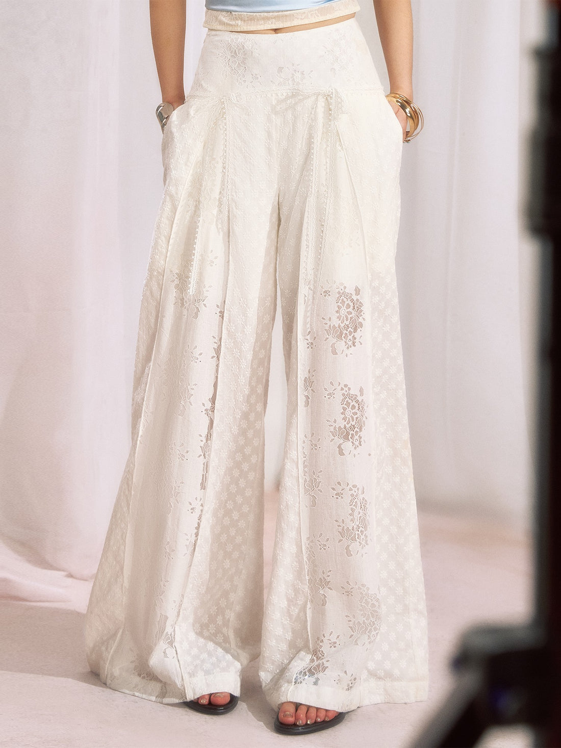 OfAkiva Floral Patchwork Lace Cutout Wide Waist Women&