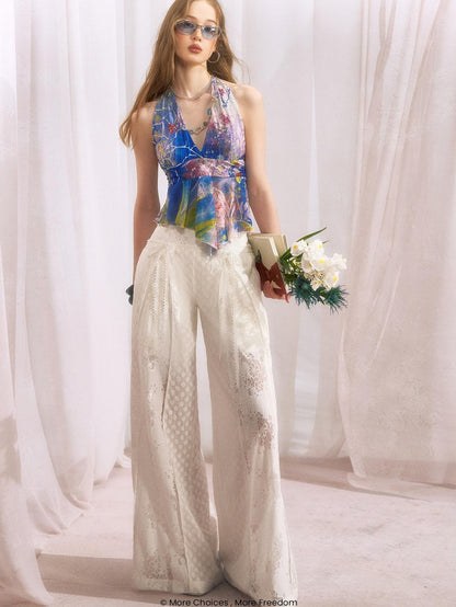 OfAkiva Floral Patchwork Lace Cutout Wide Waist Women&