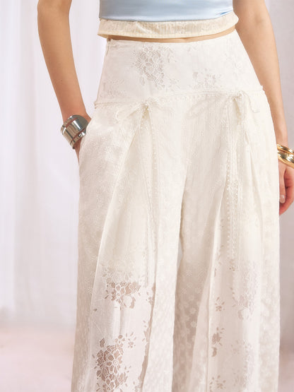 OfAkiva Floral Patchwork Lace Cutout Wide Waist Women&