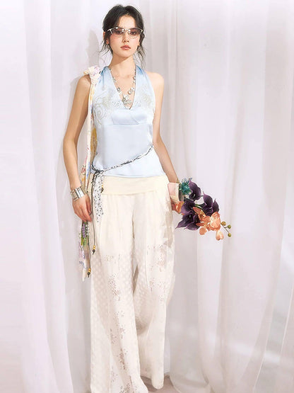 OfAkiva Floral Patchwork Lace Cutout Wide Waist Women&