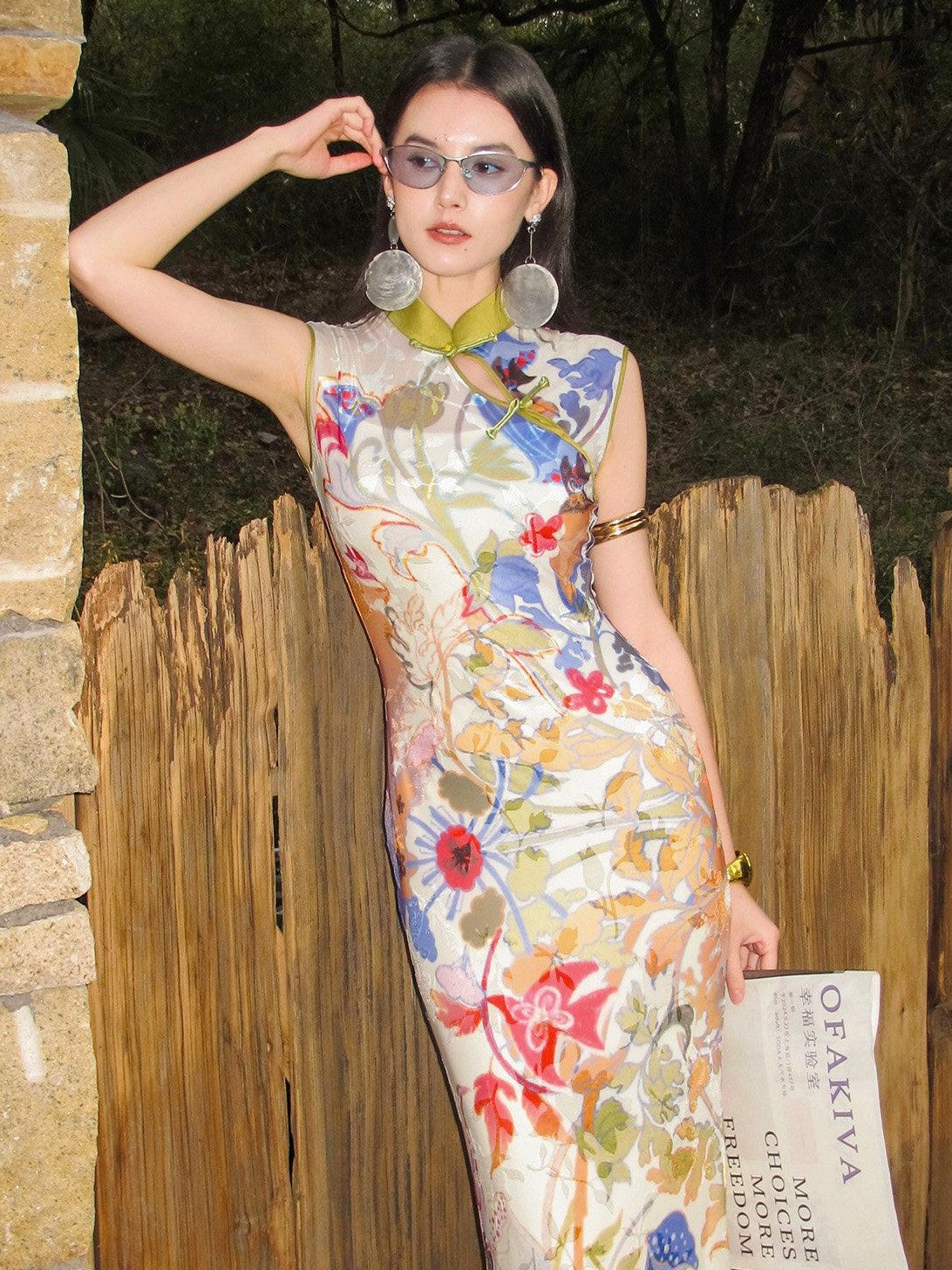 OfAkiva Floral Print Cheongsam Mermaid Women&