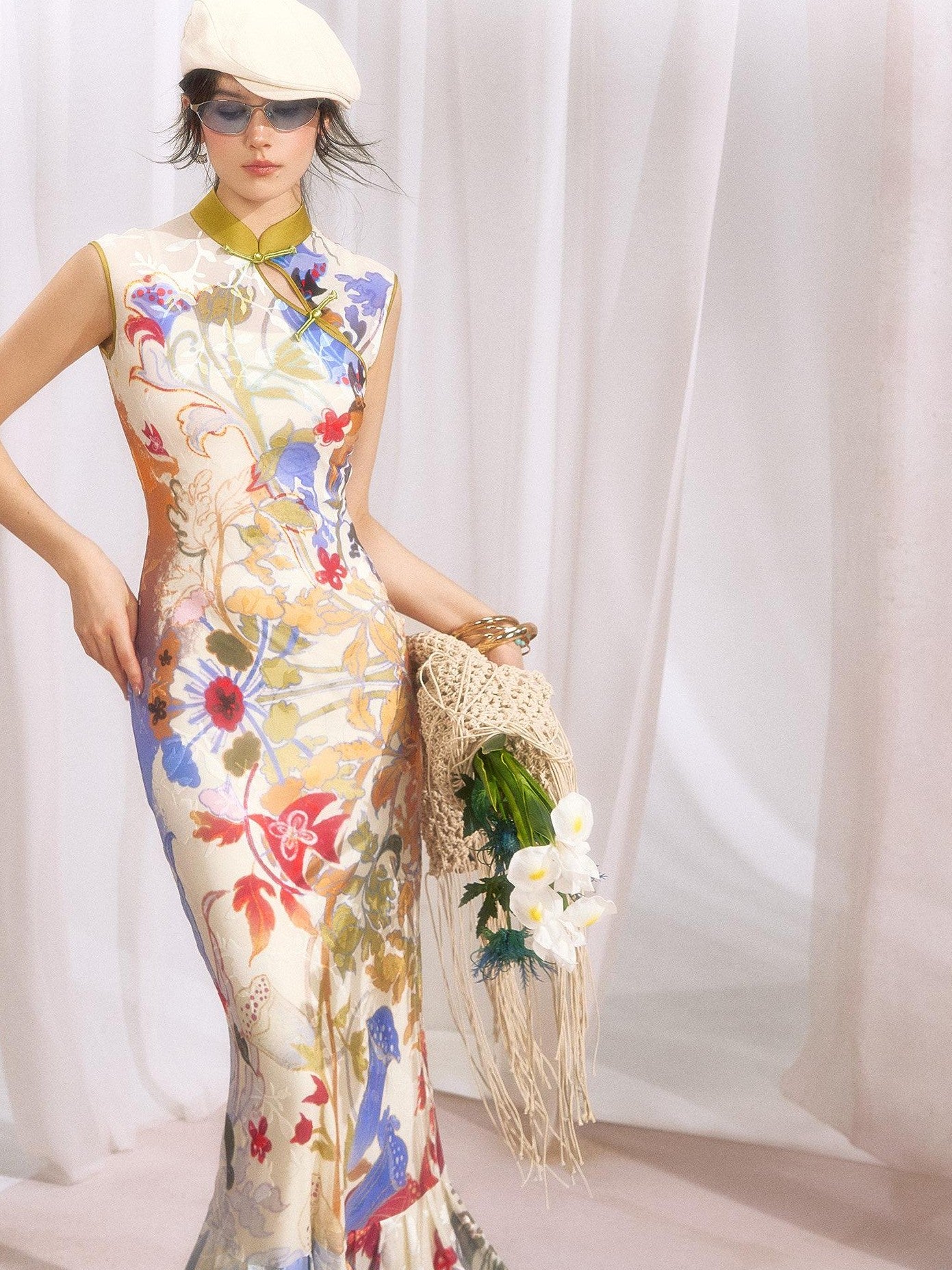 OfAkiva Floral Print Cheongsam Mermaid Women&