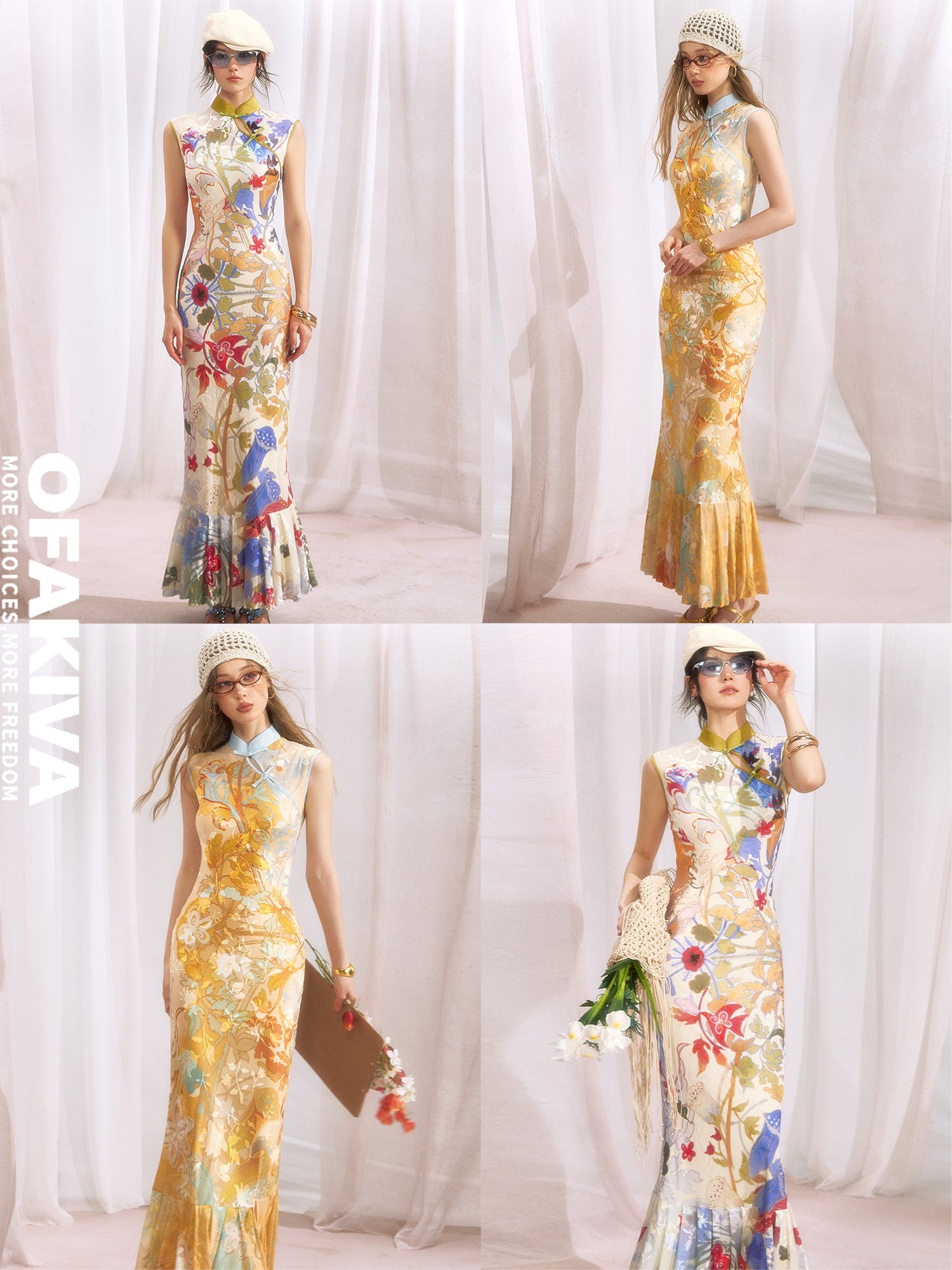 OfAkiva Floral Print Cheongsam Mermaid Women&