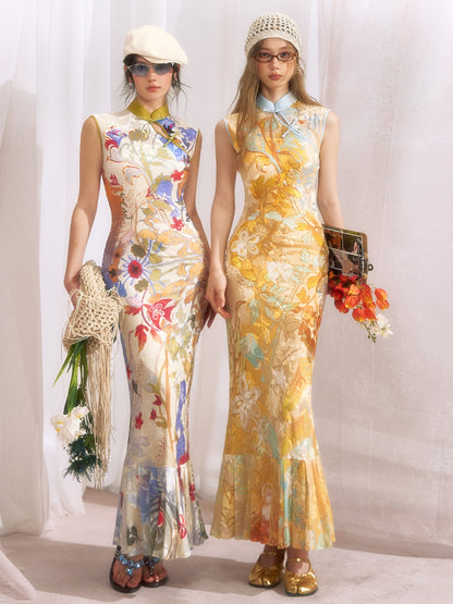 OfAkiva Floral Print Cheongsam Mermaid Women&