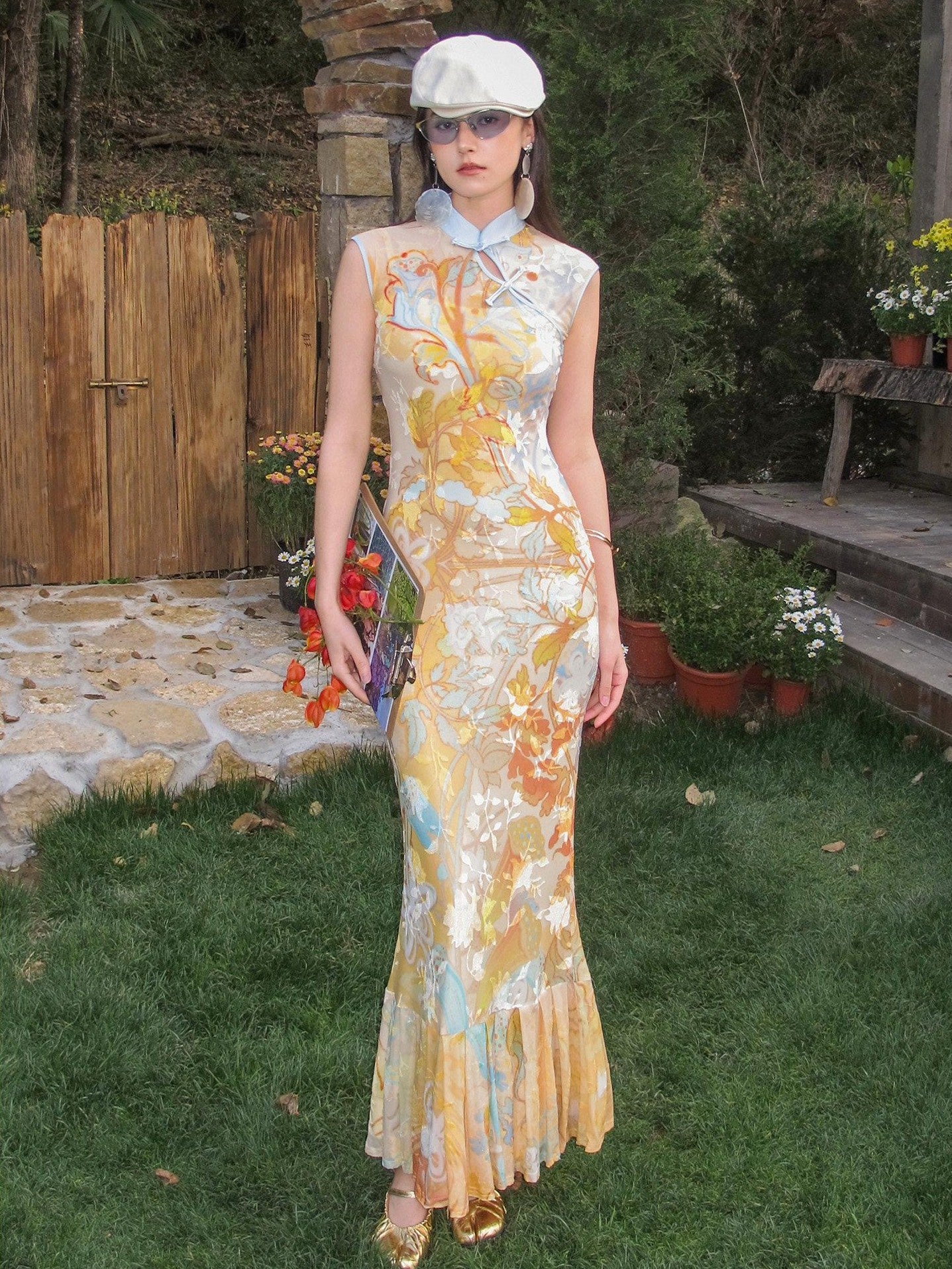OfAkiva Floral Print Cheongsam Mermaid Women&