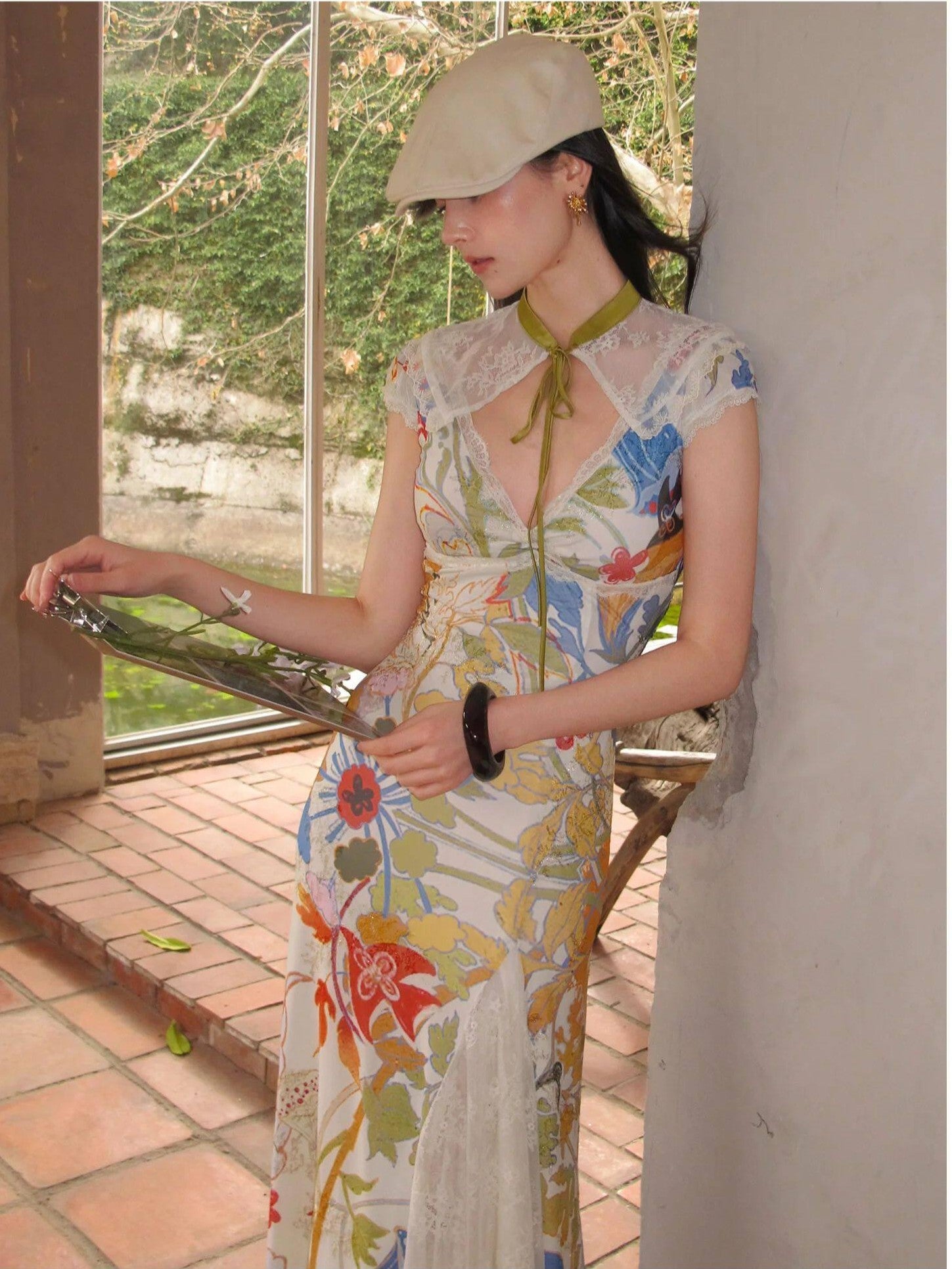 OfAkiva Floral Print Gold Embroidery Women&