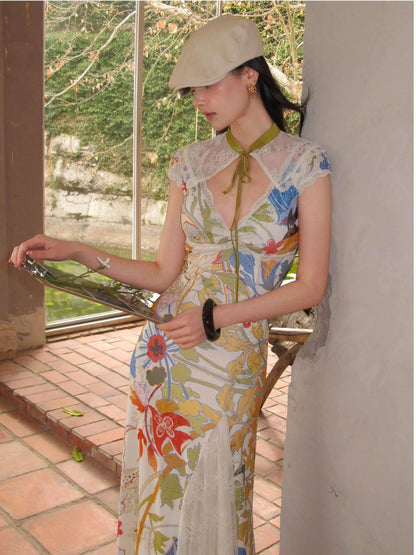 OfAkiva Floral Print Gold Embroidery Women&
