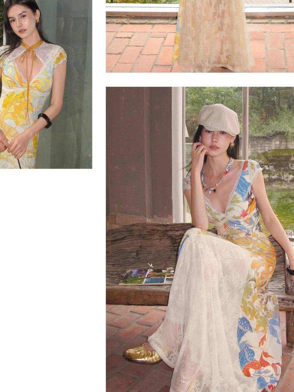 OfAkiva Floral Print Gold Embroidery Women&