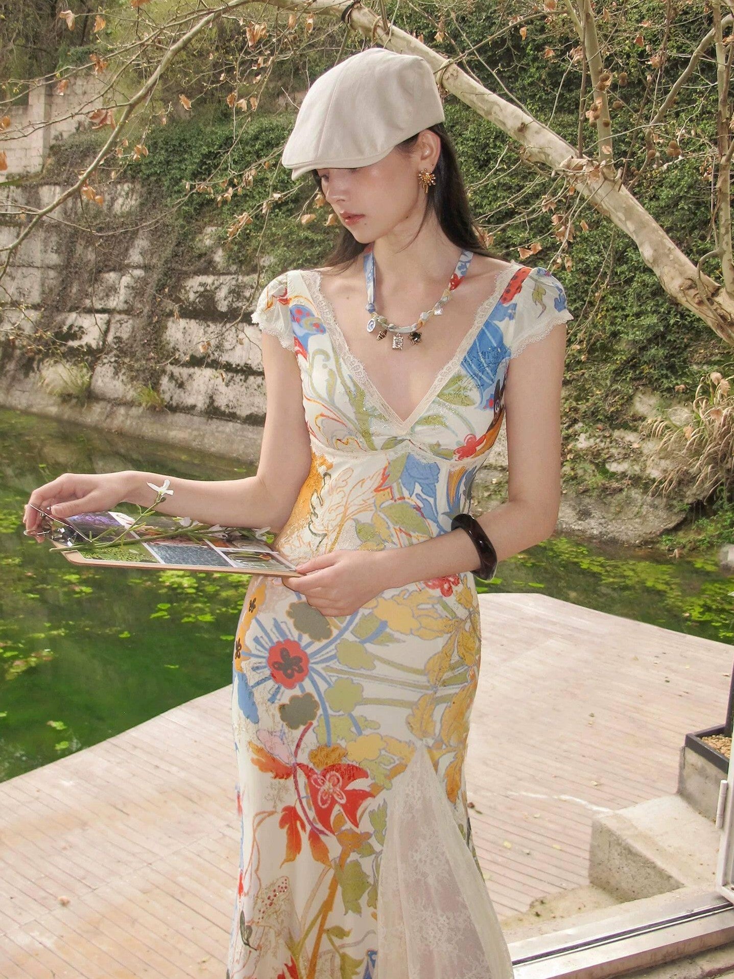 OfAkiva Floral Print Gold Embroidery Women&
