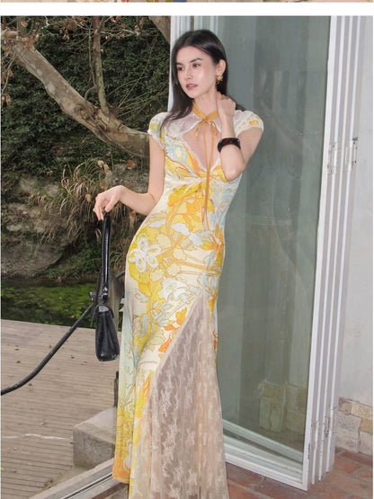 OfAkiva Floral Print Gold Embroidery Women&
