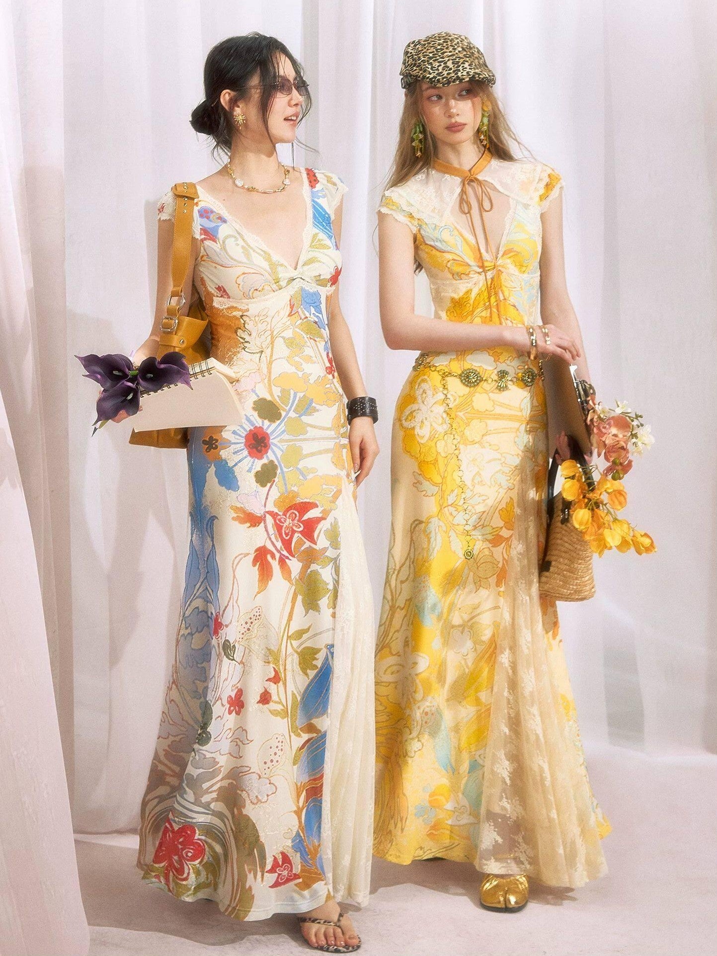OfAkiva Floral Print Gold Embroidery Women&