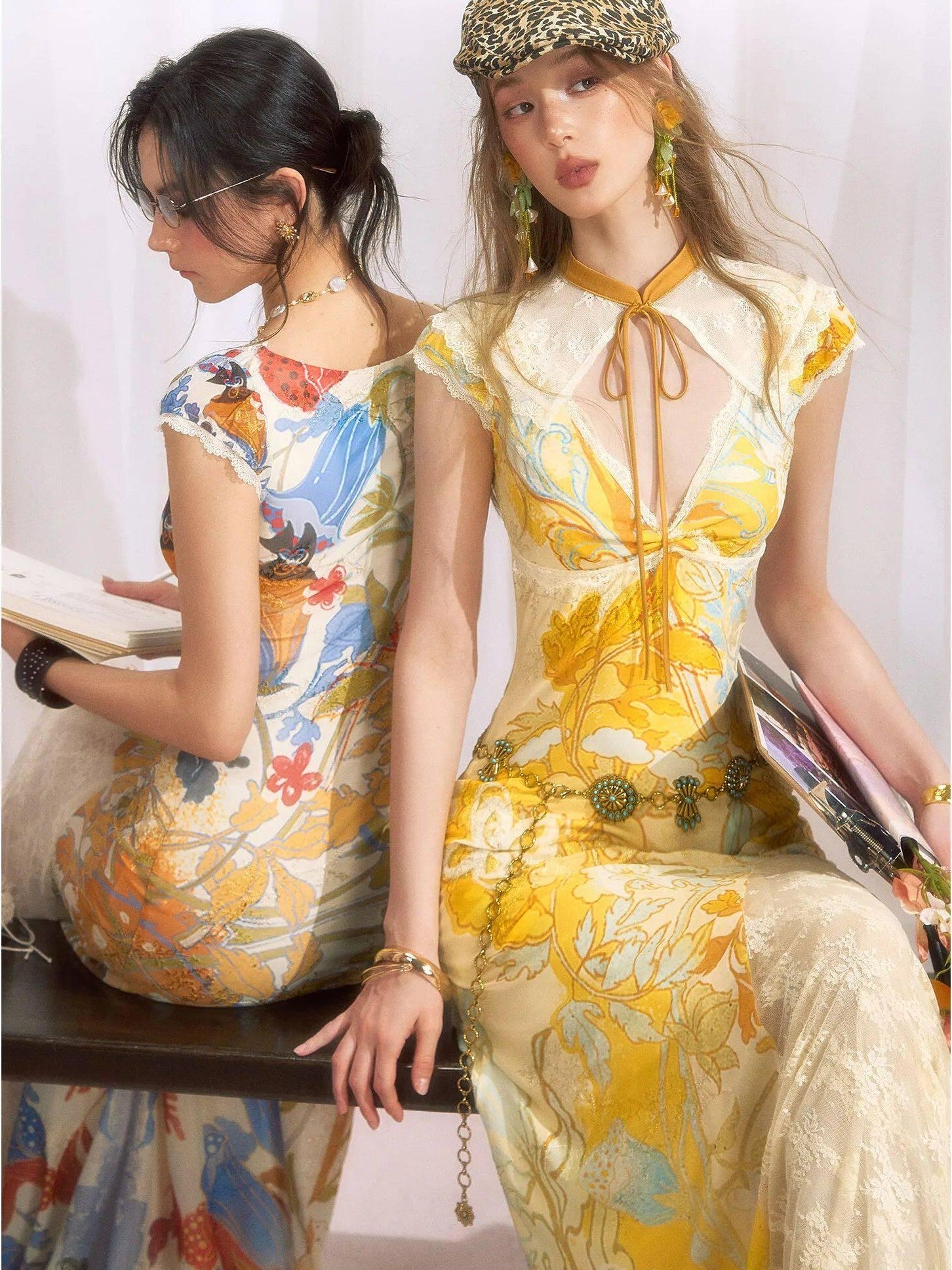 OfAkiva Floral Print Gold Embroidery Women&