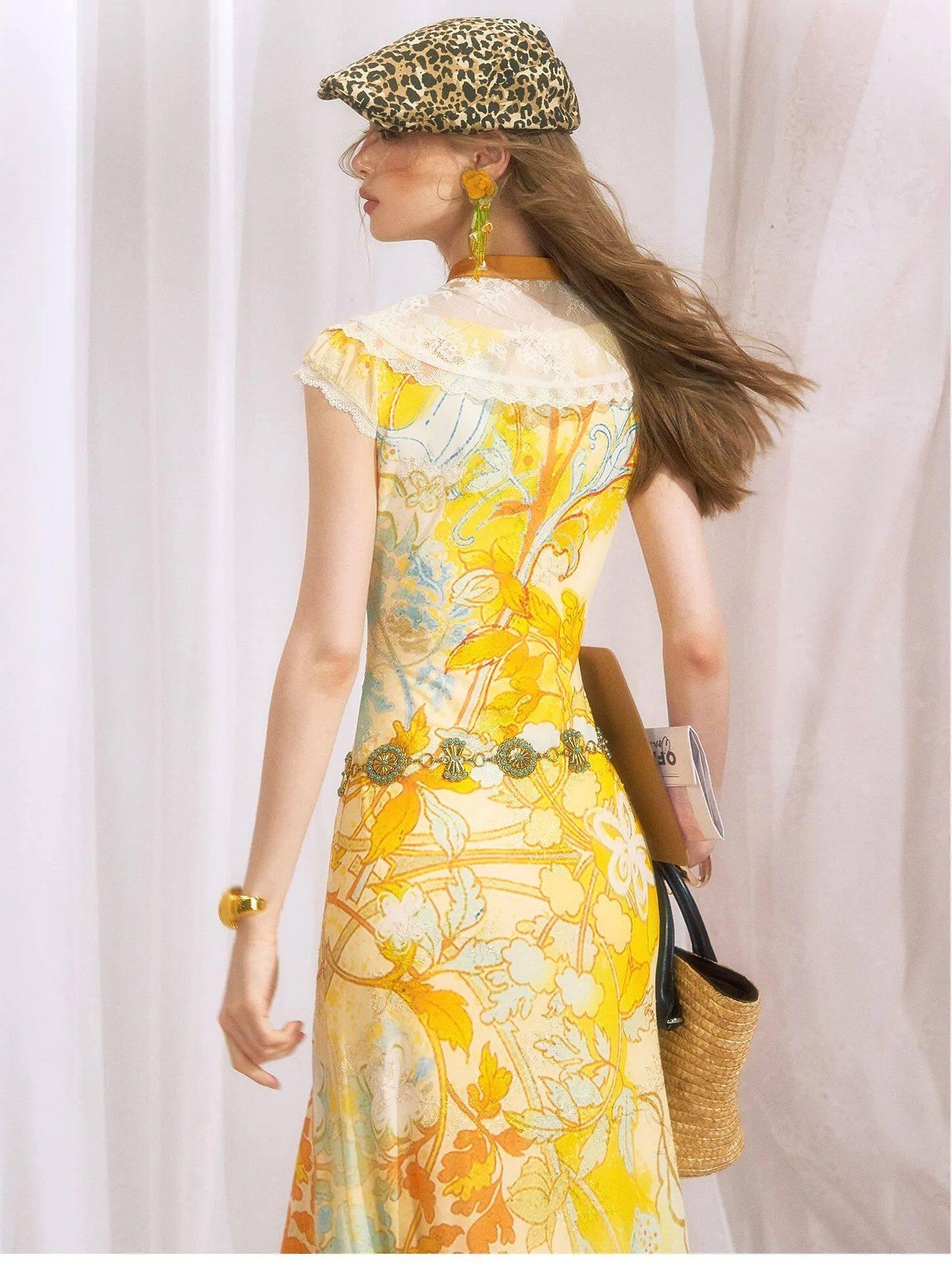 OfAkiva Floral Print Gold Embroidery Women&