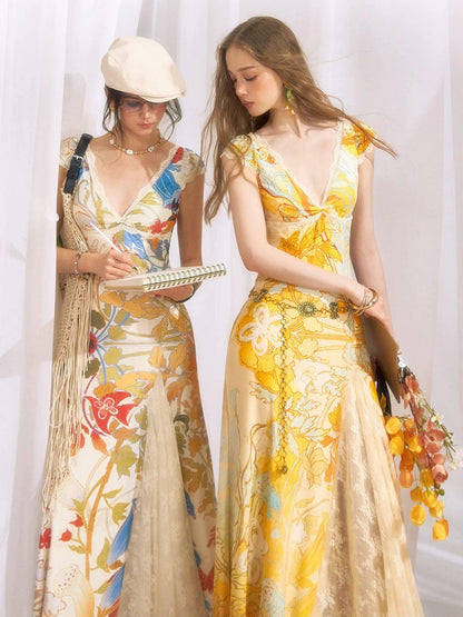 OfAkiva Floral Print Gold Embroidery Women&