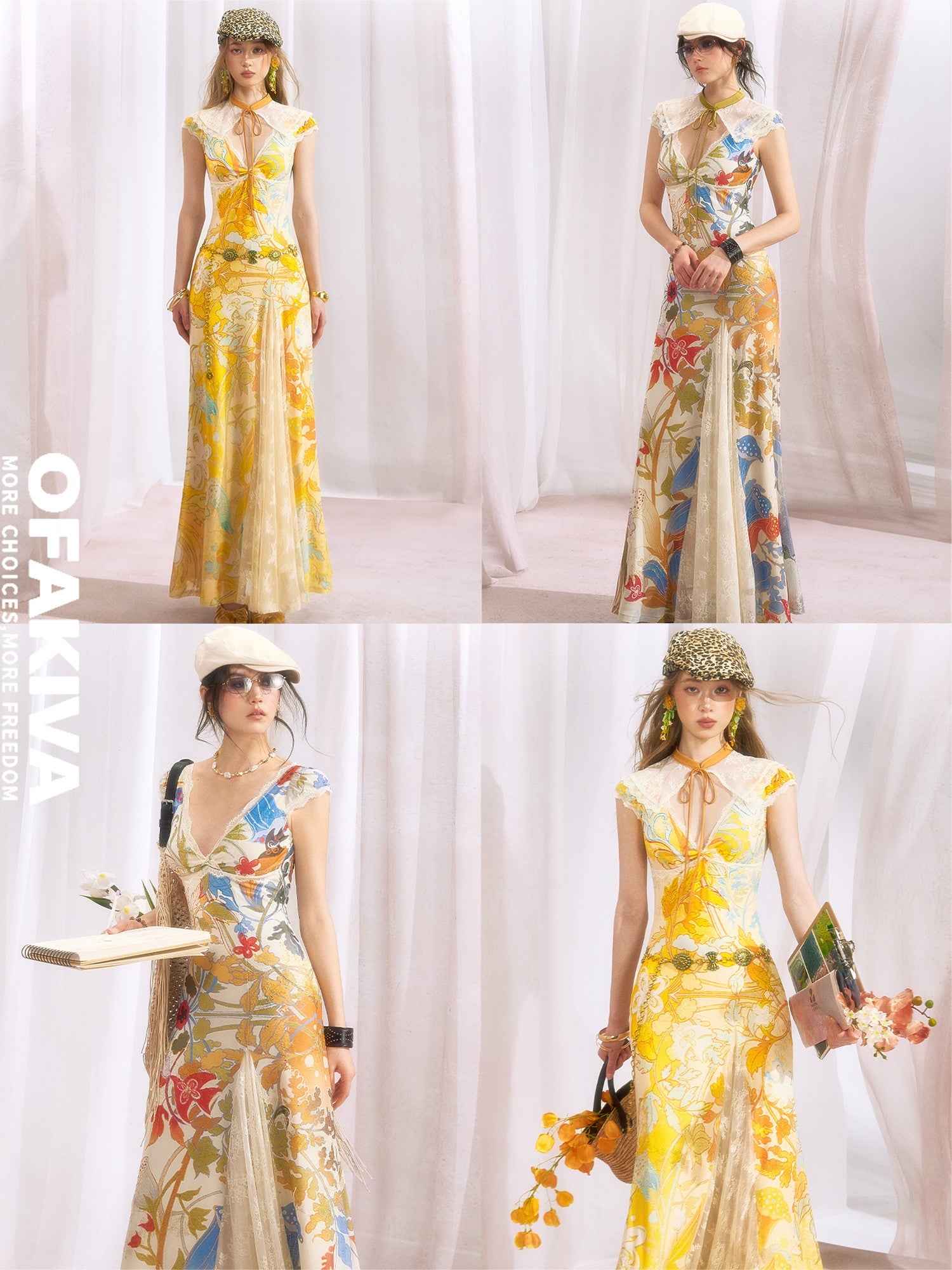 OfAkiva Floral Print Gold Embroidery Women&