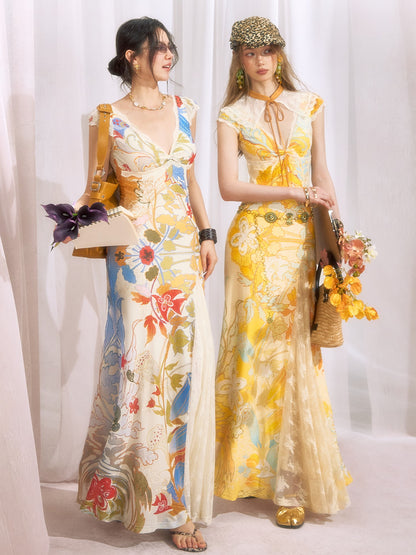 OfAkiva Floral Print Gold Embroidery Women&