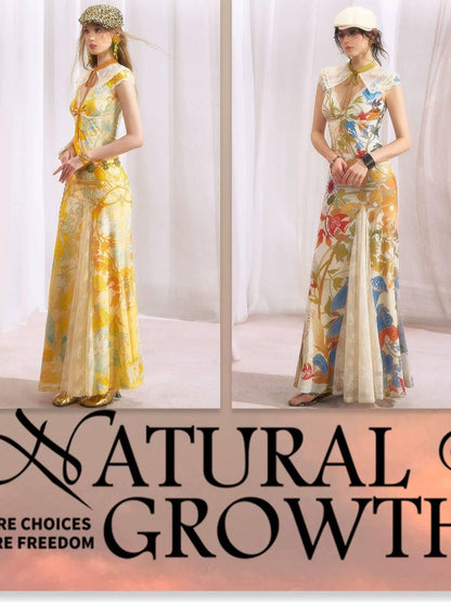 OfAkiva Floral Print Gold Embroidery Women&