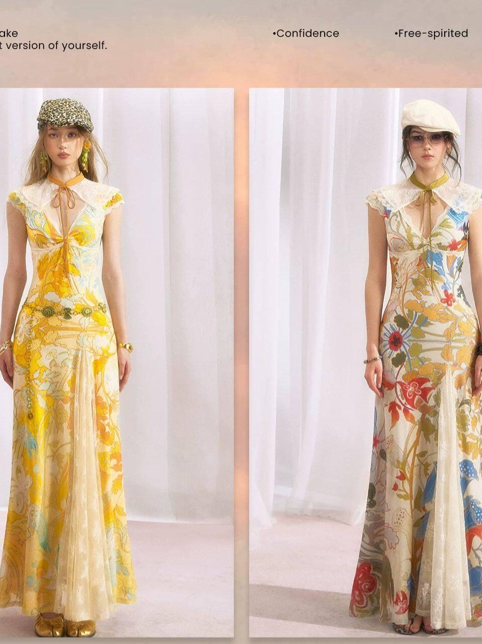 OfAkiva Floral Print Gold Embroidery Women&