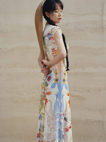 OfAkiva Floral Print Gold Embroidery Women&