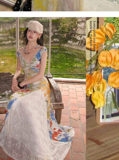 OfAkiva Floral Print Gold Embroidery Women&