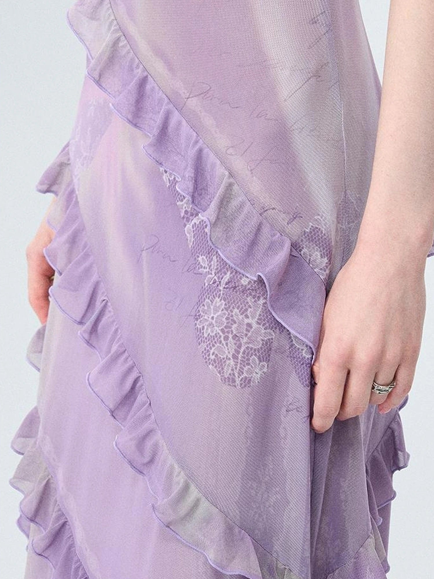 OfAkiva Floral Print Mesh French Slip V-neck Dress